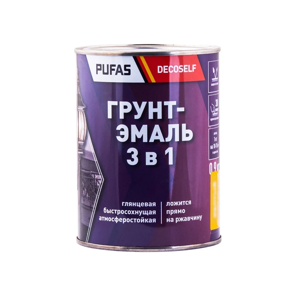 Грунт-эмаль Pufas 3 в 1 серая (мат.) Decoself (0,9кг) тов-212142