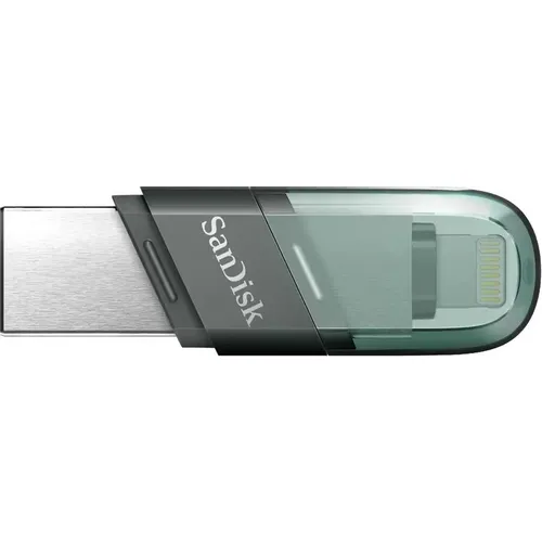 Флешка USB Sandisk iXpand Flip 128ГБ, USB3.1, зеленый и серебристый [sdix90n-128g-gn6ne]