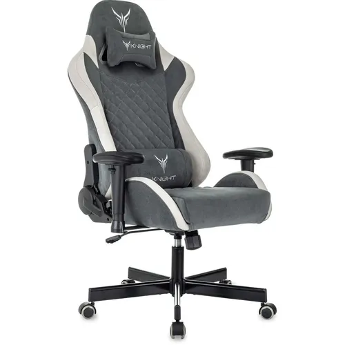 Кресло игровое KNIGHT Regal, искусственная замша, до 150кг, регулируемые 2D подлокотники, серый