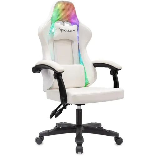 Кресло игровое KNIGHT Wolf RGB, экокожа/сетка, до 120кг, шарнирные подлокотники, белый