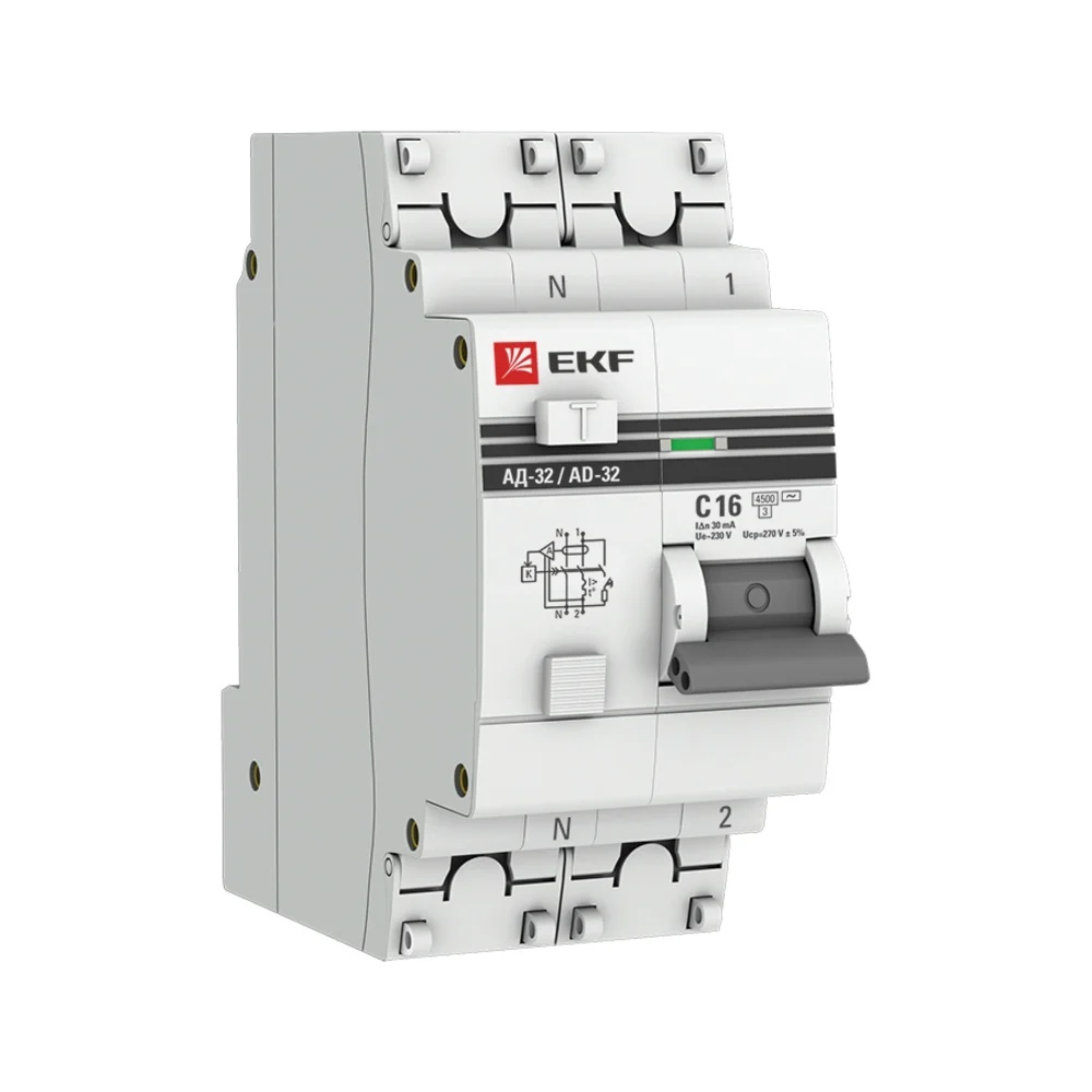 Дифференциальный автомат EKF АД-32 1п N 2мод. C 16A 30mA AC 3kA DA32-16-30-pro