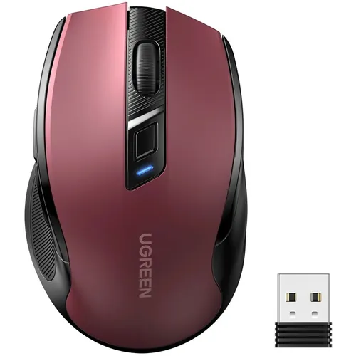 Мышь беспроводная UGREEN MU006, радио, оптическая, USB, 4000dpi, красный [25752]
