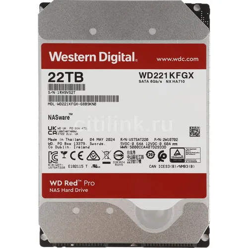 Жесткий диск WD Red Pro WD221KFGX, 22ТБ, HDD, SATA III, 3.5"