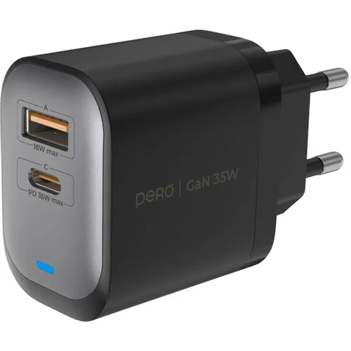 Сетевое зарядное устройство PERO ТС27, USB-A, USB-C, 35Вт, 3A, серый [тс27gr]