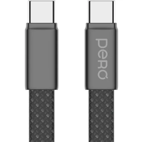 Кабель PERO DC18, USB Type-C (m) - USB Type-C (m), 1.5м, плоский, 3A, черный [prdc-18ccbl]