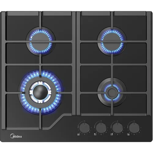 Газовая варочная панель Midea MG693TGB, 4 конфорки, закаленное стекло, черный