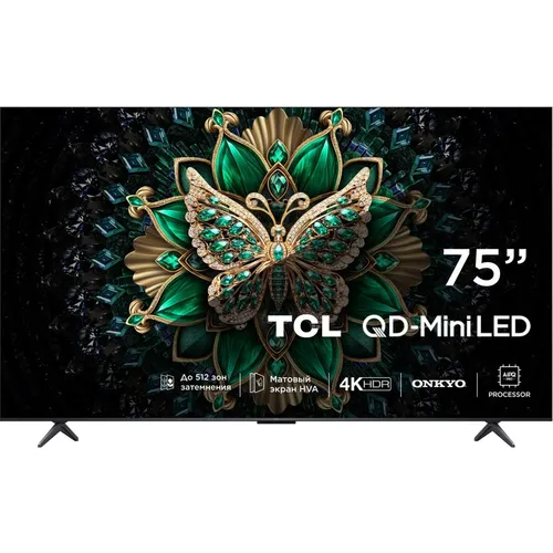 75" Телевизор TCL 75C6K QD-Mini LED QLED, 4K Ultra HD, СМАРТ ТВ, Google TV, черный