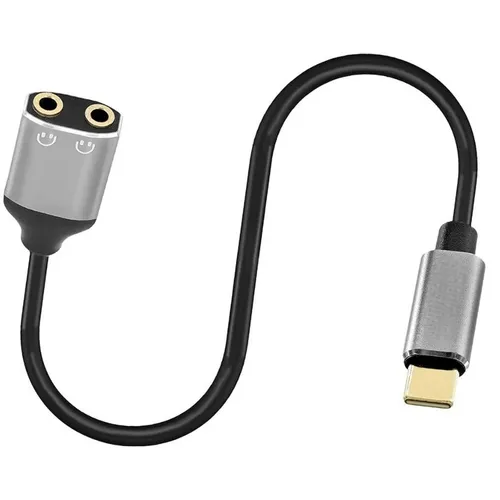 Кабель-переходник аудио PREMIER PCH-260, USB Type-C (m) - 2xJack 3.5 (f), 0.2м, GOLD, черный