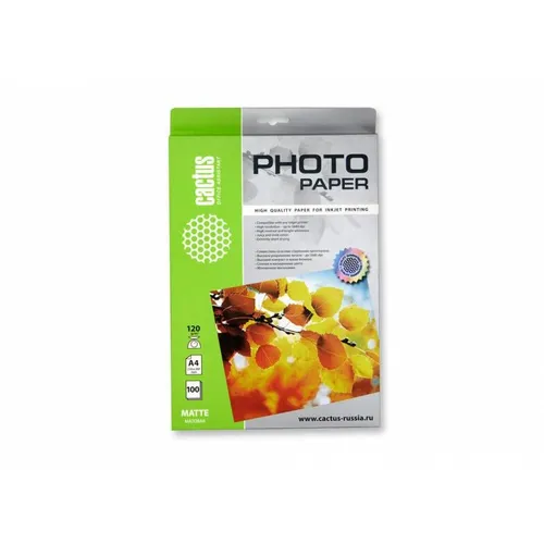 Фотобумага Cactus CS-MA4120100, A4, для струйной печати, 100л, 120г/м2, белый, покрытие матовое