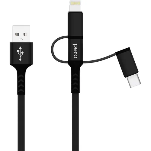 Кабель PERO DC-06, Lightning (m)/USB Type-C (m) - USB (m), 2м, черный [prdc-06u2mb]