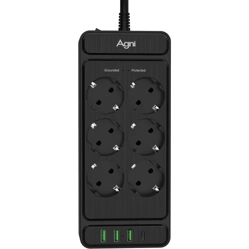 Сетевой фильтр AGNI TP-FS4U6E, 2м, черный [tp-fs4u6e-c-2m-black]