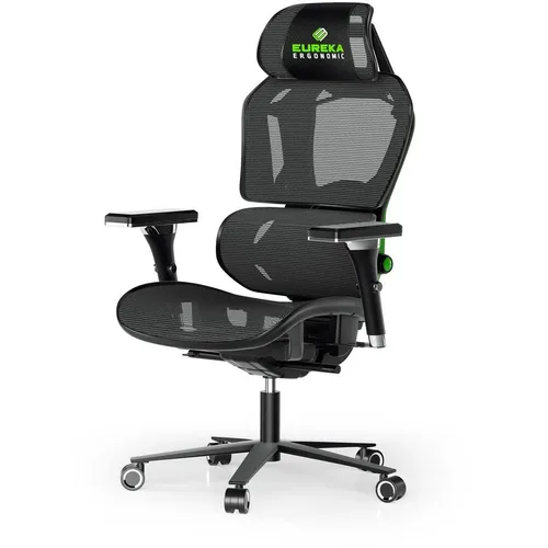 Кресло игровое EUREKA Typhon, сетка, до 124кг, мультиблок, регулируемые 4D подлокотники, черный