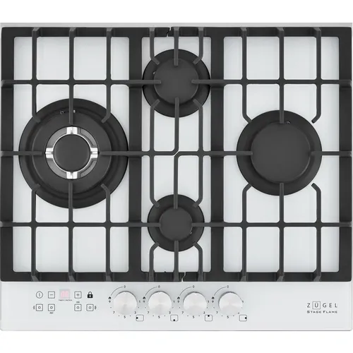 Газовая варочная панель ZUGEL ZGH600W, 4 конфорки, закаленное стекло, белый