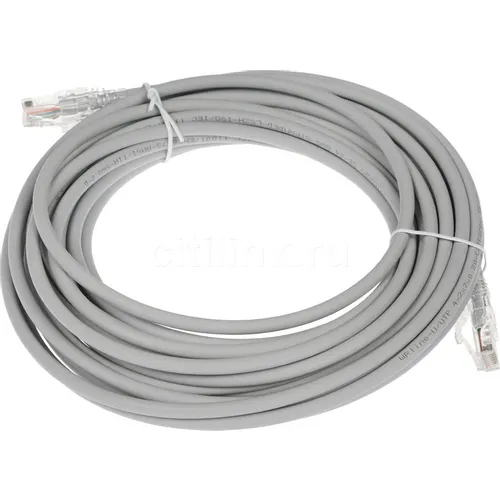 Патч-корд WRLINE вилка RJ-45, вилка RJ-45, кат.5E, LSZH, 10м, серый [wr-pc-rj45-utp-5e-10-gy]