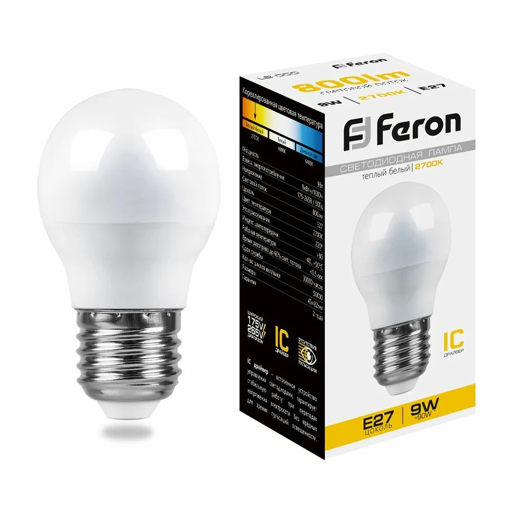 Светодиодная лампа FERON LB-550 9W 230V E27 2700K 25804
