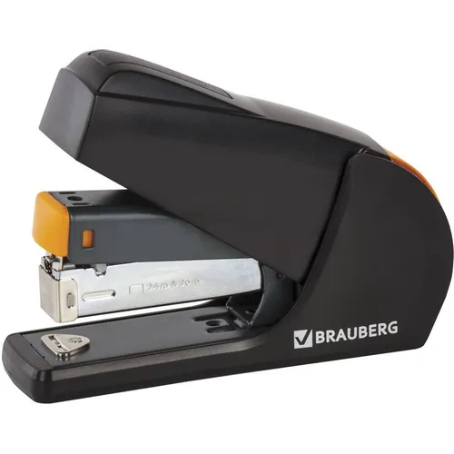 Степлер BRAUBERG Easy Press, 25 листов, 110 скоб, черный и оранжевый [224348]
