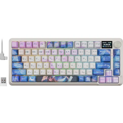 Клавиатура Redragon Flekact Pro, беспроводная, USB, Bluetooth/Радиоканал, механическая, фиолетовый/белый [72616]