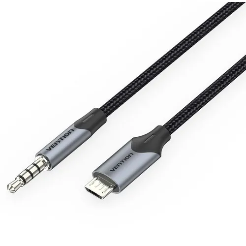 Кабель VENTION BDGBH, micro USB B (m) (прямой) - Jack 3.5 (m) (прямой), 2м, серый