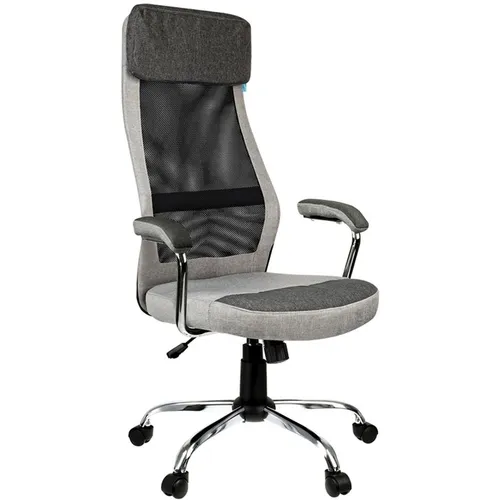 Кресло руководителя HELMI Stylish, сетка/ткань, до 120кг, топ-ган, фиксированные подлокотники, черный/серый/бежевый