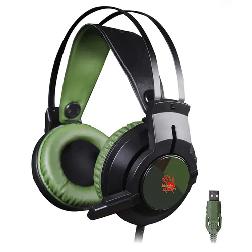Гарнитура игровая A4TECH Bloody J450, для компьютера, мониторные, проводные, черный / зеленый