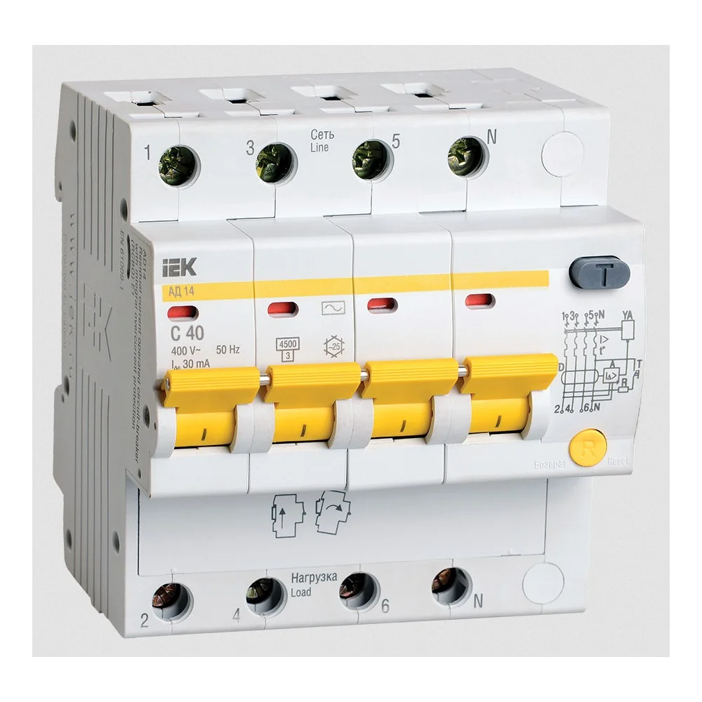 Дифференциальный автомат IEK АД-14 4п, C, 40А, 30мА MAD10-4-040-C-030