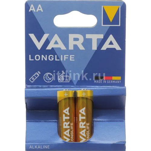 AA Батарейка VARTA Longlife LR6 Alkaline, 2 шт.