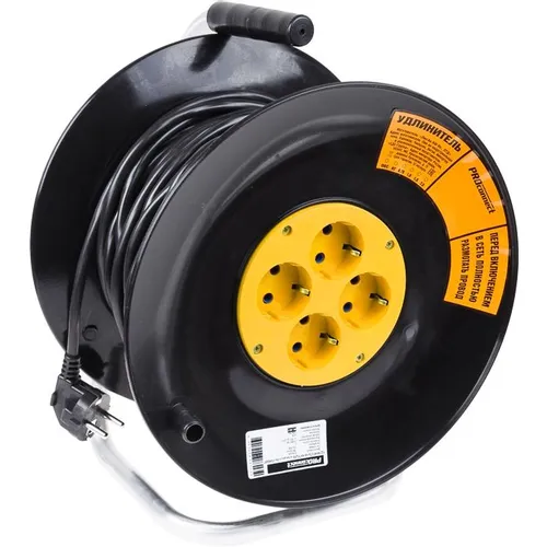 Удлинитель силовой PROCONNECT STANDARD, розеток 4шт, 3x1.0 кв.мм, 10A, 20м, ПВС, катушка, черный [11-7604]