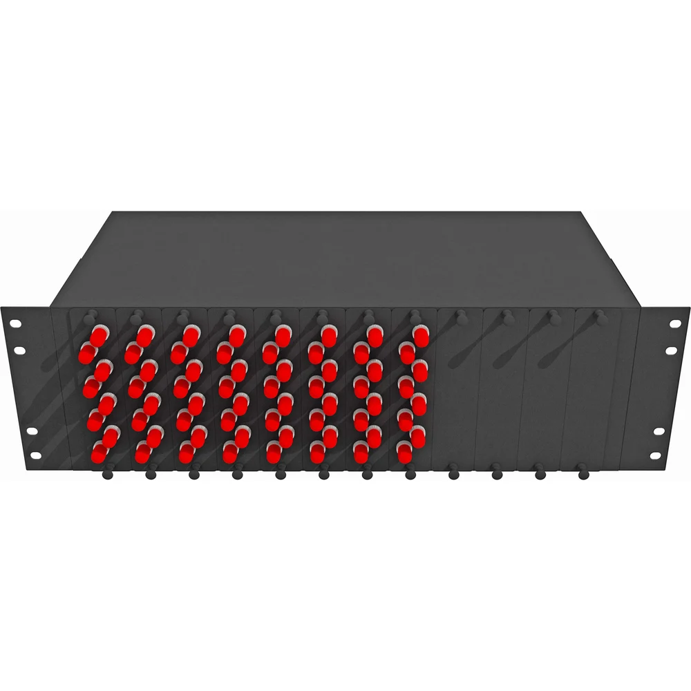 Укомплектованный одномодовый стоечный оптический кросс TopLan КРС-Top-3U-64ST/U-OS2-BK