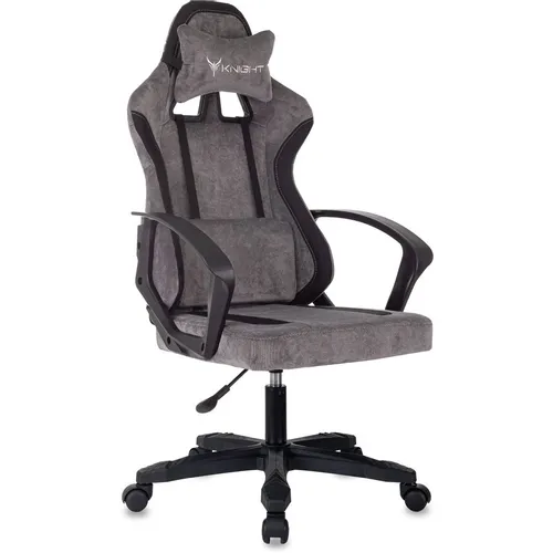 Кресло игровое KNIGHT Optimum, ткань, до 120кг, фиксированные подлокотники, серый/чёрный