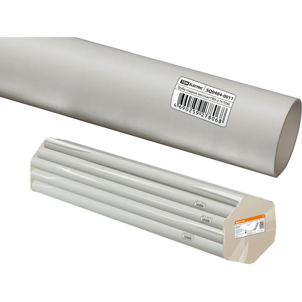 Труба пвх TDM ELECTRIC 16мм, 104м, 2м, индивид.штрихкод, гладкая,жесткая SQ0404-0011