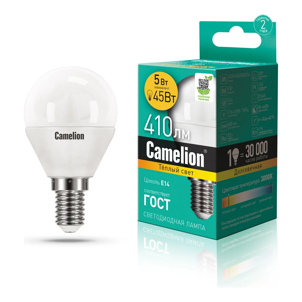 Электрическая лампа светодиодная Camelion lEDRB/5-G45/830/E14 15057