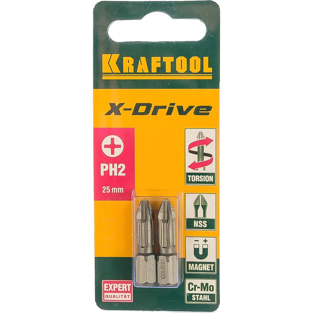 Торсионные кованые биты KRAFTOOL ЕХPERT 26121-2-25-2