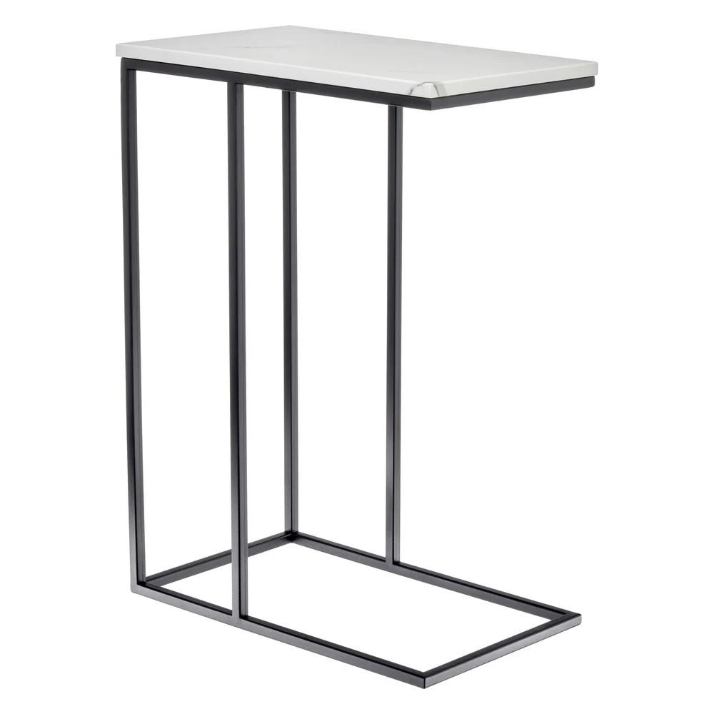Придиванный столик BRADEX loft 50x30 см, белый мрамор, с черными ножками RF 0358