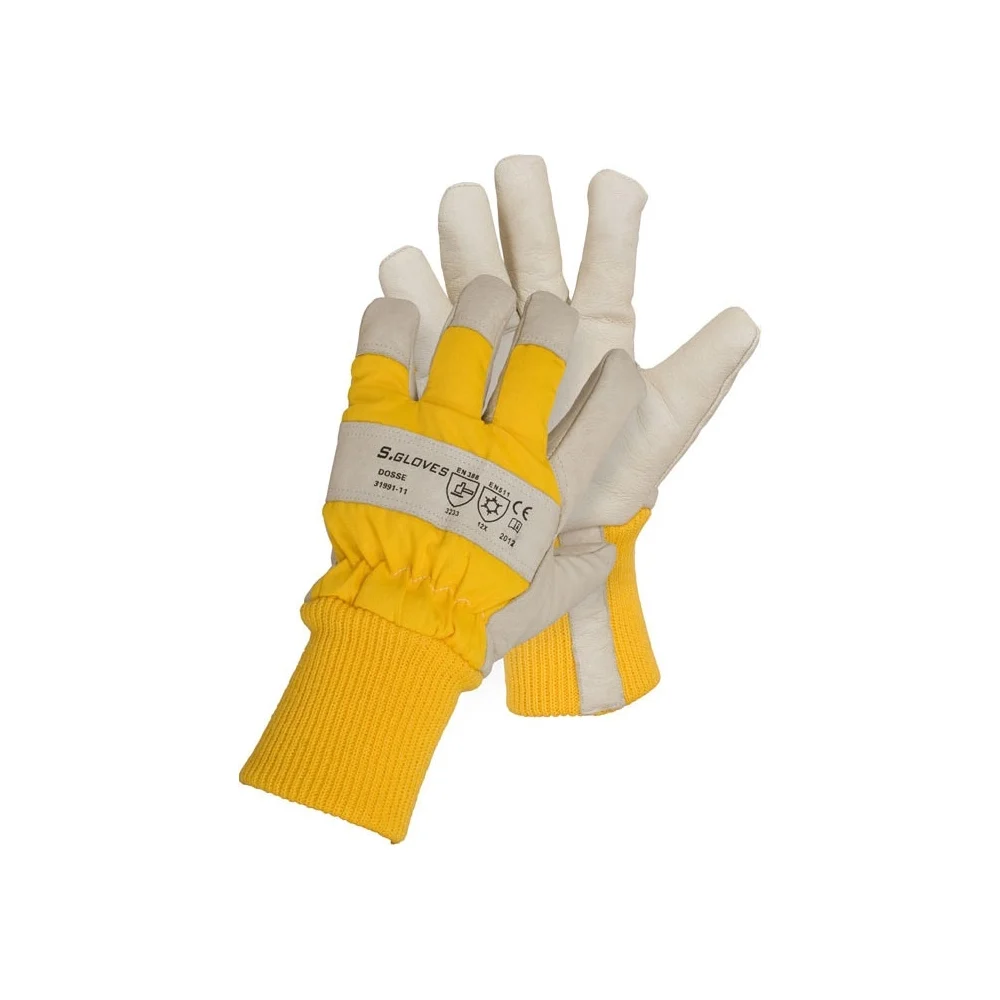Комбинированные кожаные утепленные перчатки S. GLOVES DOSSE резинка, р.11 31991-11