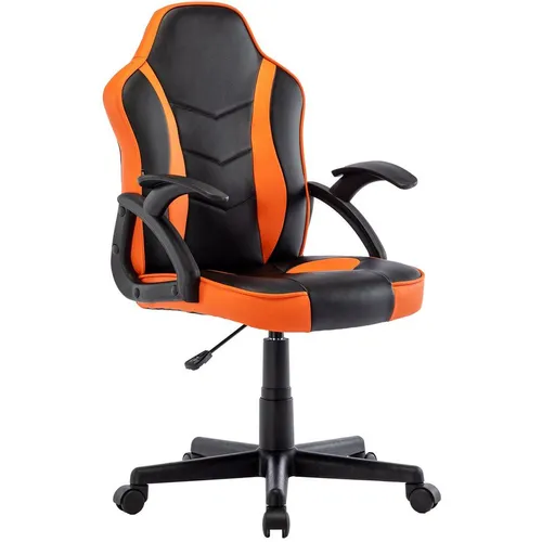 Кресло игровое BRABIX Shark GM-203, экокожа, до 120кг, фиксированные подлокотники, черно-оранжевый