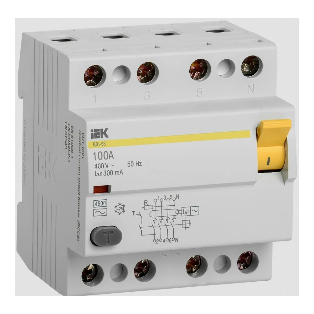 Узо IEK ВД1-63 4п, AC, 100А, 30мА MDV10-4-100-300