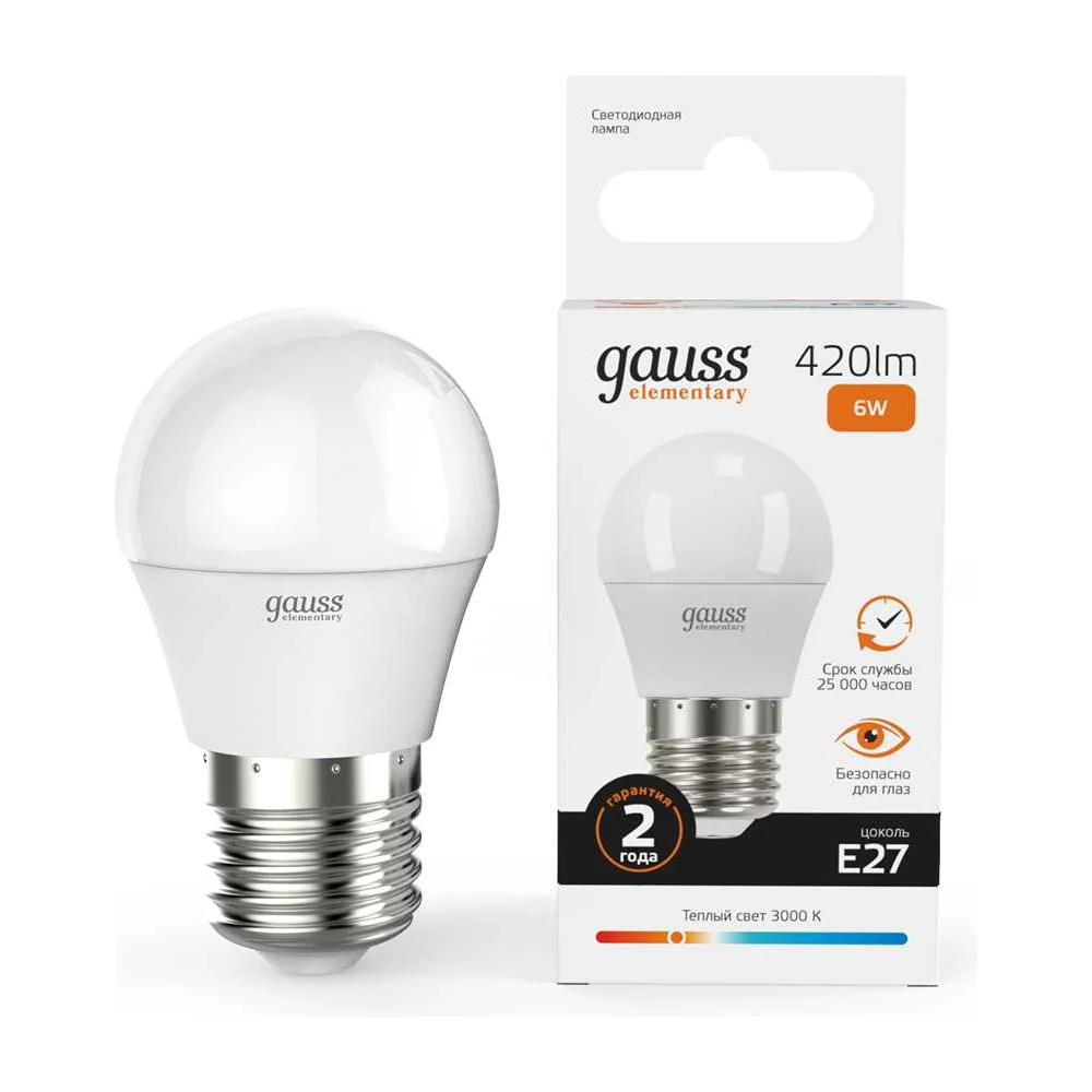 Лампа Gauss LED Elementary Globe 6W E27 3000K 53216
