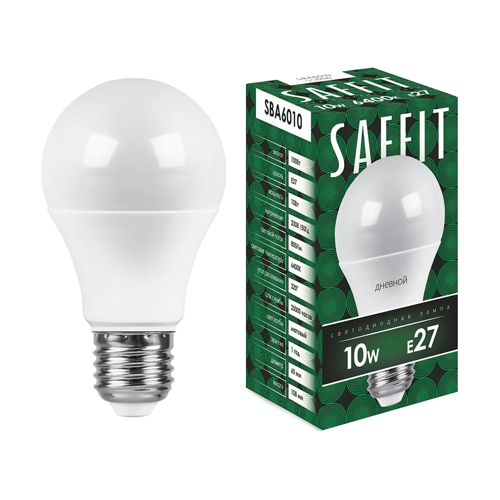 Светодиодная лампа SAFFIT E27 10W 6400K SBA6010 55006