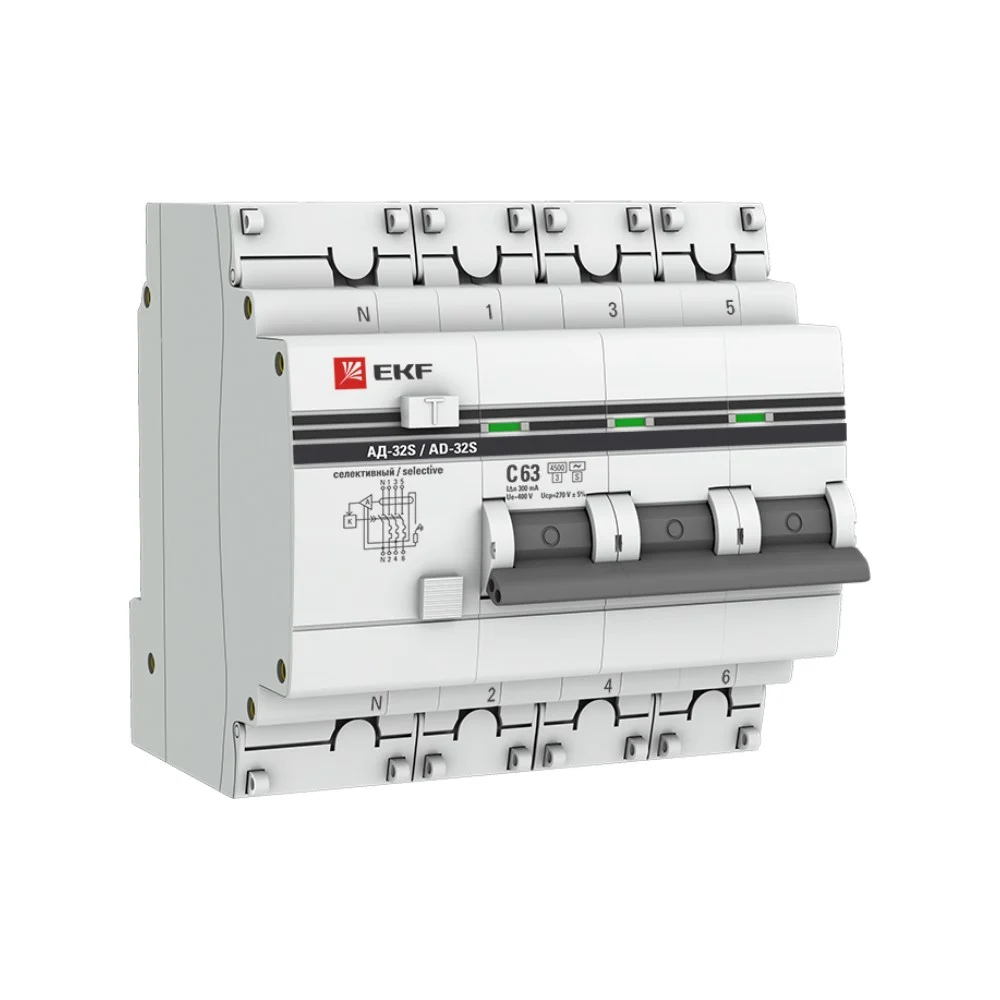 Дифференциальный автомат EKF АД-32 PROxima DA32-63-300S-4P-pro