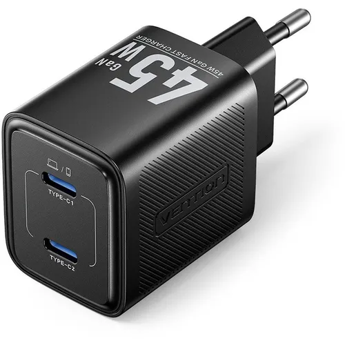 Сетевое зарядное устройство VENTION FEFB0-EU, 2xUSB-C, 45Вт, 3A, черный